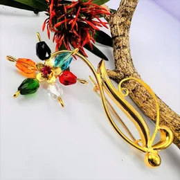Multi Color Stone Brooch Gold Plated