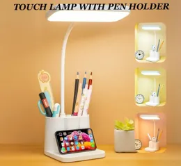 Touch LED Table Lamp with Pen Holder & Mobile Stand – Eye Protection Desk Light | USB Rechargeable Study Lamp