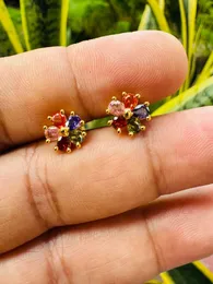 Gold Plated Beautiful Flower Stud Earrings with Multi Stones for Women & Girls