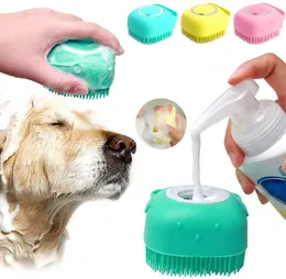 Pet Brush Dog Bath Brush Silicone Massage Shampoo Dispenser Brush Cat Soft Comb Grooming Hair Cat Comb Soft Grooming Sil