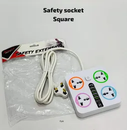 square-shaped power strip featuring four colored universal sockets