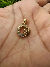 Gold Plated Cute Leaf Design Round Pendant with White Stone for Women & Girls