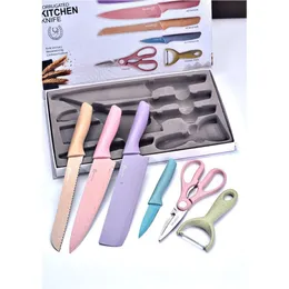 6in1 Stainless Steel Colorful Corrugated Knife Set