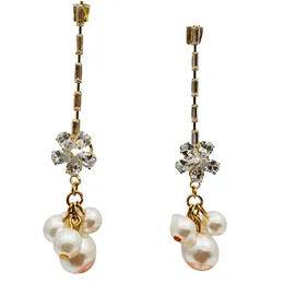 Boho Vintage Flower Drop Dangle Earrings with 5 Pearl Drops