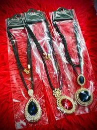 Vintage Oval & Teardrop Rhinestone Cord Statement Pendant Necklaces