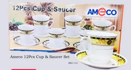 Ameco 12Pcs Cup & Saucer Set  (BLACK,RED COLOURS)