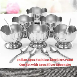 Indian 6pcs Stainless Steel Ice Cream Cup Set with Spoon