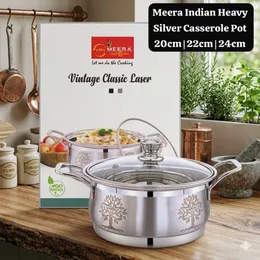 20cm | 22cm | 24cm Meera Indian Heavy Silver Casserole Pot (with Glass Lid)