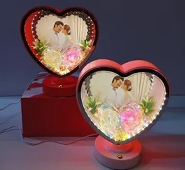 Heart-Shaped LED Photo Frame with Floral Decor