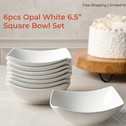 6pcs Opal White 6.5” Square Bowl Set