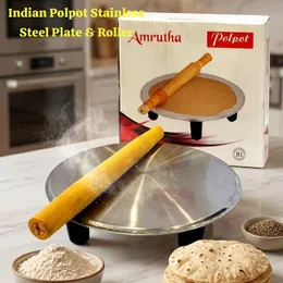 stainless steel rolling board (polpat) and a wooden rolling pin