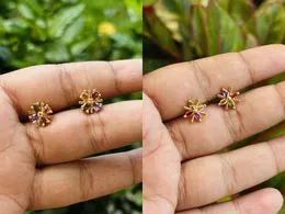 Gold Plated Medium Size Multi-Color V-Cut, Water Drop Stone & Flower Design Stud Earrings for Women