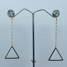 Gold Triangle Drop Earrings with Pearl & Black Tassel