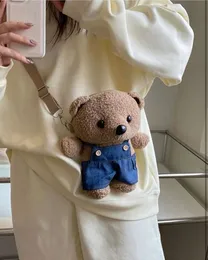 Cute Plush Crossbody Bag Mini Plush Bear Shoulder Bag Novelty Bear Plush Crossbody Bag Cute Zipper Bear Fluffy Handbag G