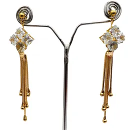 Modern Long Fancy Multi-Chain Earrings with White Crystal & White Stone