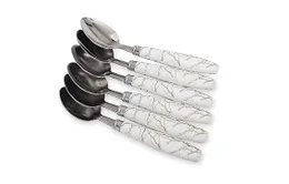 Table Spoon Set of 6, White Marble Handle Stainless Steel Teaspoon for Dining, Kitchen & Serving â Ceramic Design Cutl