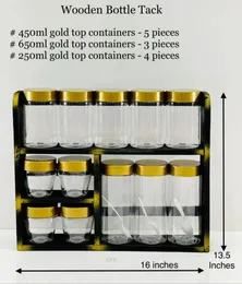 Wooden Spice Bottle Rack with 12 Spice Bottles and spoons