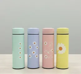 400ml Insulated Borosilicate Glass Water Bottle Daisy Flower Double Wall Leakproof