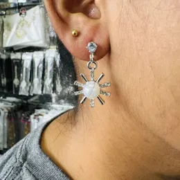 Silver Sun Theme Drop Earrings with Full White Pearl for Women & Girls