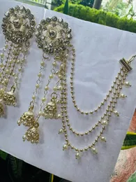 Lightweight Gold Bahubali Jhumka Flower Design Earrings with White Pearl