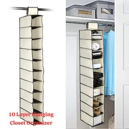 10-layer beige non-woven hanging closet organizer