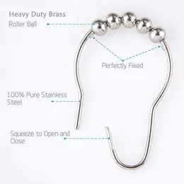 Gitesh Grip 5 Roller Ball Curtain Hooks Rings Thick Striped Stainless Steel Shower Curtain Hanger for Clothes- (Pack of 