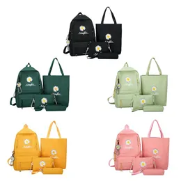 4 IN 1 CANVAS FLOWER PRINTING SCHOOL BAG