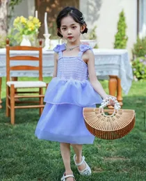 Bow Strap Mesh Elegant Dress For Girls (4Years)