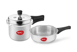 Pigeon Mini Combi Aluminium Pressure Cooker Set – 2L & 3L with Common Lid (Metallic Silver)