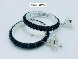 2 Pcs Beaded bangles with silver jhumka-style accents, size 26.
