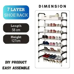 7 Layer Solid Steel Shoe Rack Multi-layer Shoes Cabinet Storage Organizer Living Room Bedroom Space Saving Shoes Rack