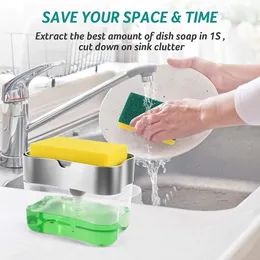 2 in one Special Soap Detergent Pump With FREE Sponge Kitchen Dish Wash Portable Dispenser