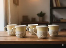 6 Pcs Speckled Ceramic Coffee Mug – Yellow & Beige