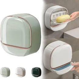 Luxury Soap Holder with Drain Tray, Waterproof Soap Dish with Drainage Box, Soap Box, Soap Dish with Lid, Wall Mounted D