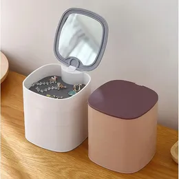 Jewelry Box Small Jewelry Organizer Box Portable Travel Jewelry Box Round 4-Layer Rotating Jewelry Box with Mirror for E