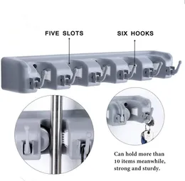 Broom Holder Wall Mounted - Mop and Broom Hanger Holder - Garage Storage Rack & Garden Tool Organizer - 5 Position 6 Hoo