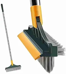 3 in 1 Floor Scrub Brush with Squeegee, 120°Rotating Removable V-Shaped Soft Floor Brush