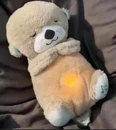 Baby Plush Doll Breathing Bear Newborn Soothing Sleep Playmate Otter Toy Kids Music Sleeping Companion Sound Light Doll 
