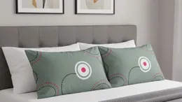 Pair of sage green pillowcases with a pink and white circle pattern. 2 Pcs