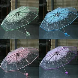 1 Pcs Portable Cute Flower Cherry Blossom Transparent Umbrella – 3 Fold PVC Wind & Rain Protection Rain Gear