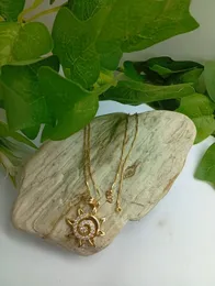 Gold Plated 1mm V cut Chain With Sun Pendant for Ladies