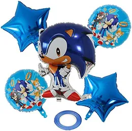 5 Pcs Sonic Game Foil Balloon Pack - Themed Birthday Party Balloons for Kids - Party Decorations Sonic The Hedgehog Desi