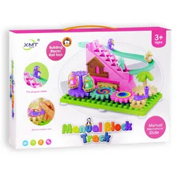 Penguin Manual Block Track Set with Climbing Stairs Orbital Track Toy For Kids