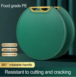 Kitchen Chopping Board Anti-Mildew Non-Slip Round Double-Sided Cutting Board with Rotating Handle