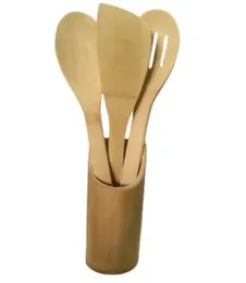 3pc wooden spoon set with holder nonstick spoon kitchen utensil