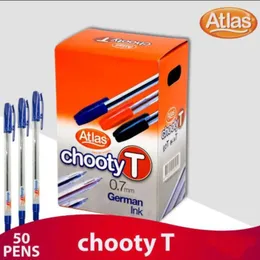 Atlas Chooty T Pen 0.7mm 50pcs Box – Smooth Writing Ballpoint Pen in Blue, Black & Red Ink
