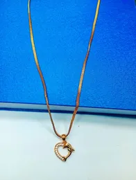 Gold Plated Guaranteed  02mm Box Chain with Heart Dolphin Pendant Necklace for Ladies