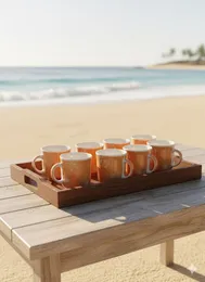 Set of 6 Ceramic Mugs – Orange & Cream Splash Design