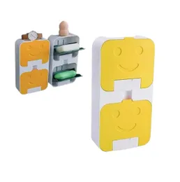 Smiley Flip Lid Drain Soap Box – Wall-Mounted Waterproof Soap Holder with Storage & Drainage System – Bathroom Counter O