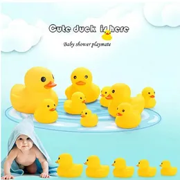 9 Pcs Cute Small Rubber Ducks Set for Baby Shower Squeak Fun Baby Floating Yellow Rubber Bath Toys Fun Decoration Items